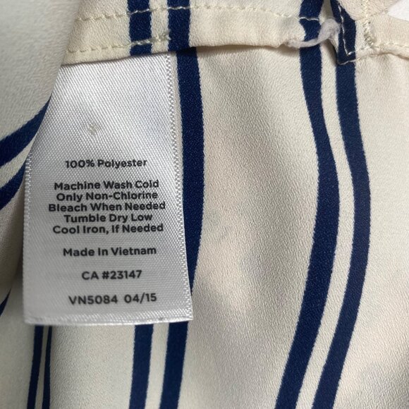 Talbots Petites XLP White & Navy Striped Button-Down Blouse Roll Tab Sleeves Car - Picture 4 of 9